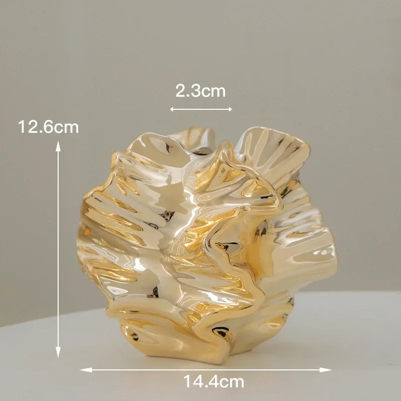 European Style Electroplated Ceramic Vase Light Luxury Gold Hydroponic Dry Flower Planter Home Decoration Ornament Handicraft