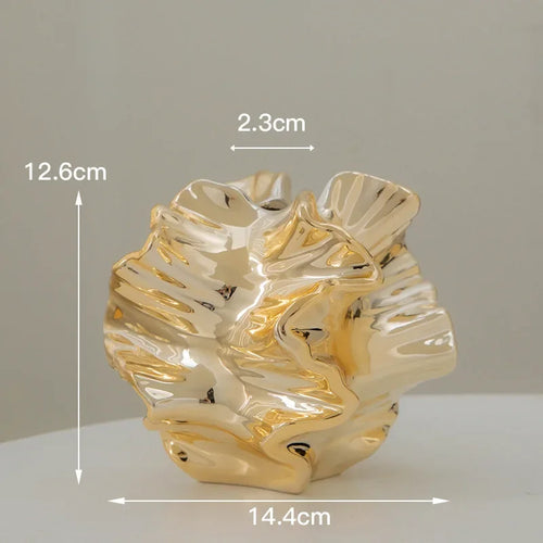 European Style Electroplated Ceramic Vase Light Luxury Gold Hydroponic Dry Flower Planter Home Decoration Ornament Handicraft