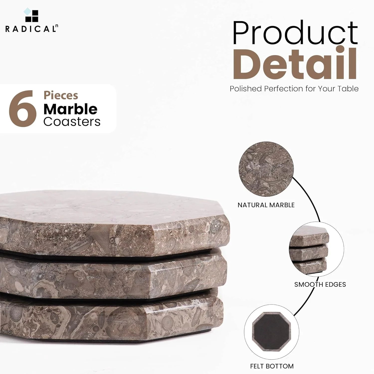 Marble Coasters Set of 6 Handmade 3.5 Inch Oceanic Coasters for Drinks, Stylish Star Coaster Set for Drinking, Ideal Coaster Set for Dining and Coffee Tables