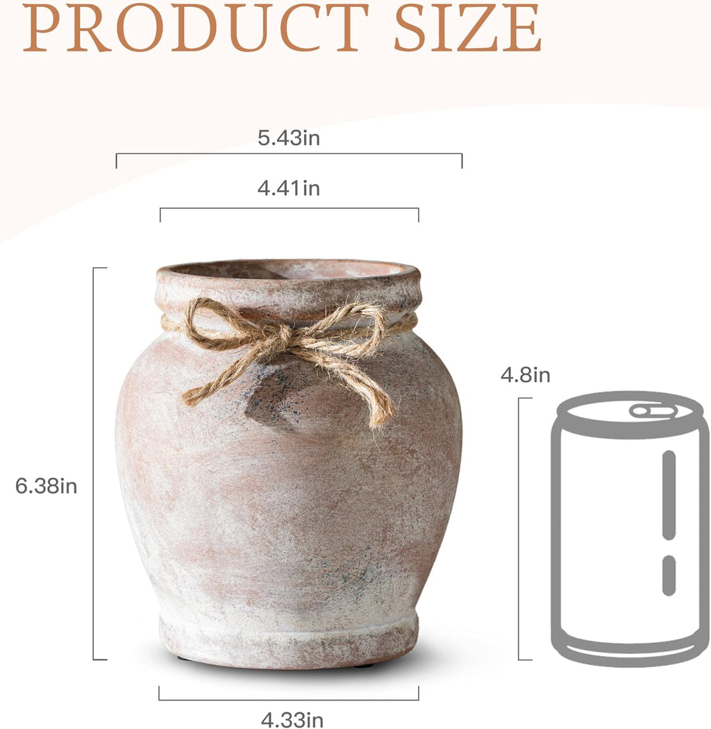 Ceramic Flower Vase for Home Decor, 6.5 Inch Small Terracotta Vases for Farmhouse Rustic Living Room Table Centerpieces Decorative (Neutral)
