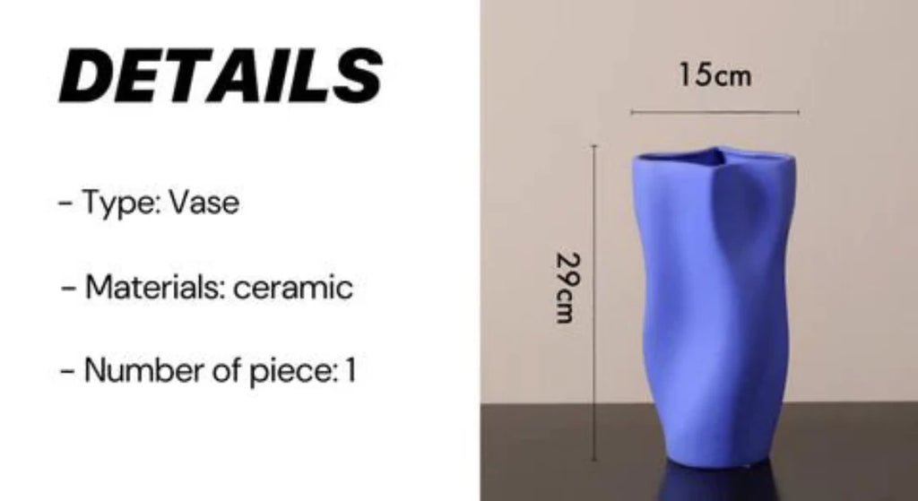 Handcrafted Modern Klein Blue Wavy Vase - Unique Dinner Party Decorative Centrepiece