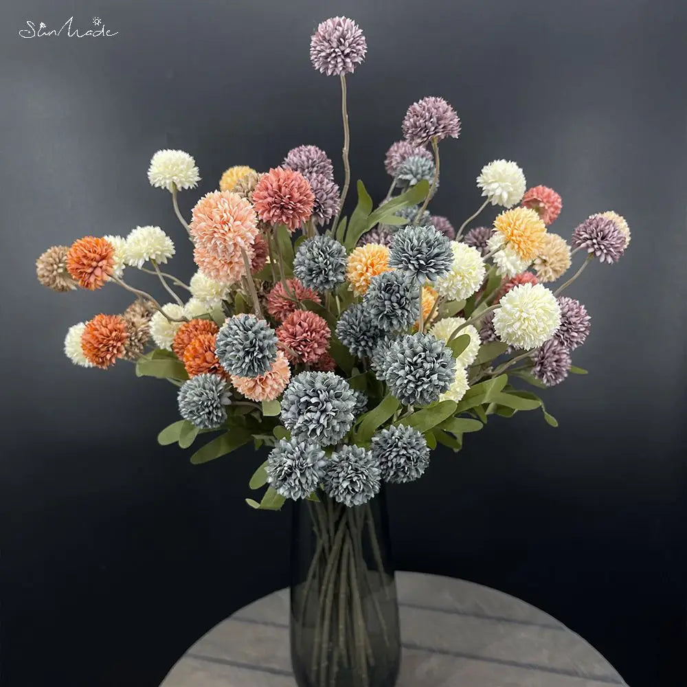 Ins Dandelion Flower Ball Branch Silk Artificial Flowers Home Wedding Decor Flore Arrangement Accessaries Fake Flores