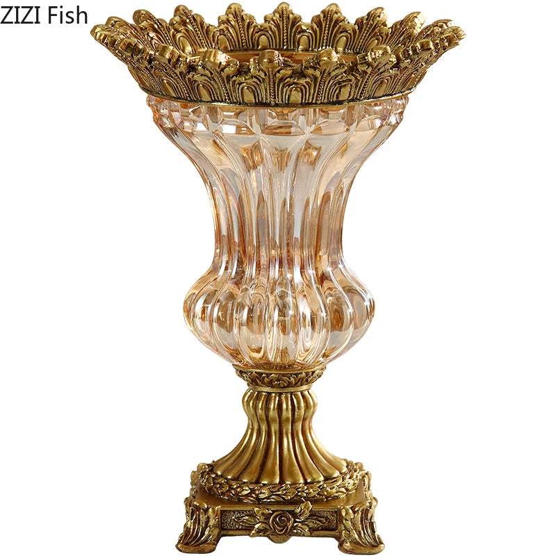 European Style Retro Glass Vase Upscale Dried Flower Vase Household Living Room Desktop Decor Flower Arrangement Vase