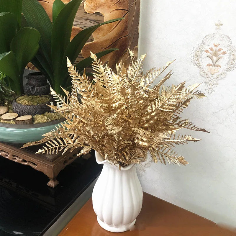 Christmas Artificial Flower Golden Silver Plastic Plants Home DIY Wedding Bouquet Floral Wall Decoration Accessories Photo Props