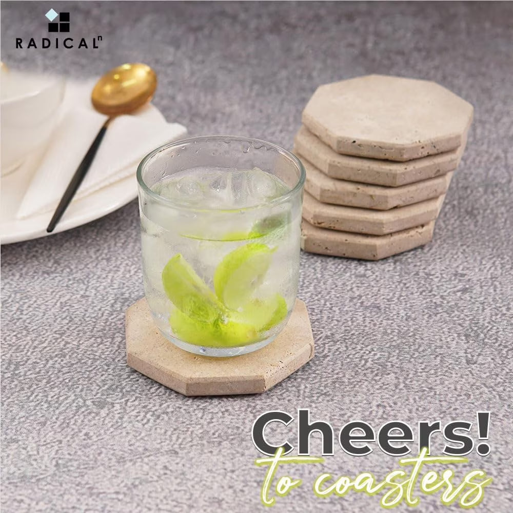 Travertine Coasters 3.5 Inch Handmade Star Stone Coasters for Coffee Table, Ideal Coasters Set of 6 for Drinks, Elegant Coaster for Kitchen & Dining Table Decor