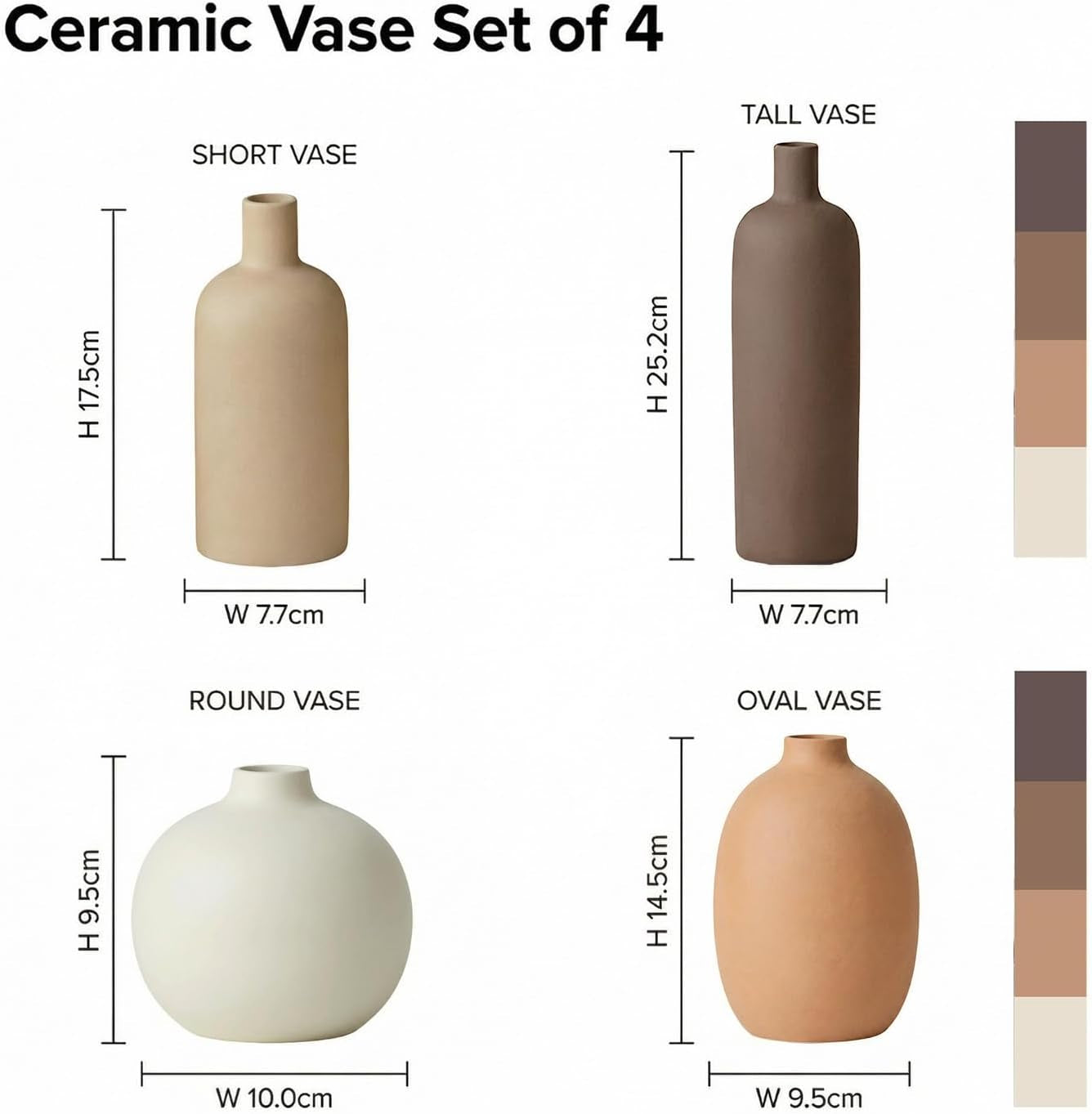 Keramik Vasen Set 4-Teilig | Iconic Home Vase Für Pampasgras & Trockenblumen | Moderne Tischdeko in Beige & Braun | Neutral Boho Skandinavische Vase Hoch Für Wohnzimmer