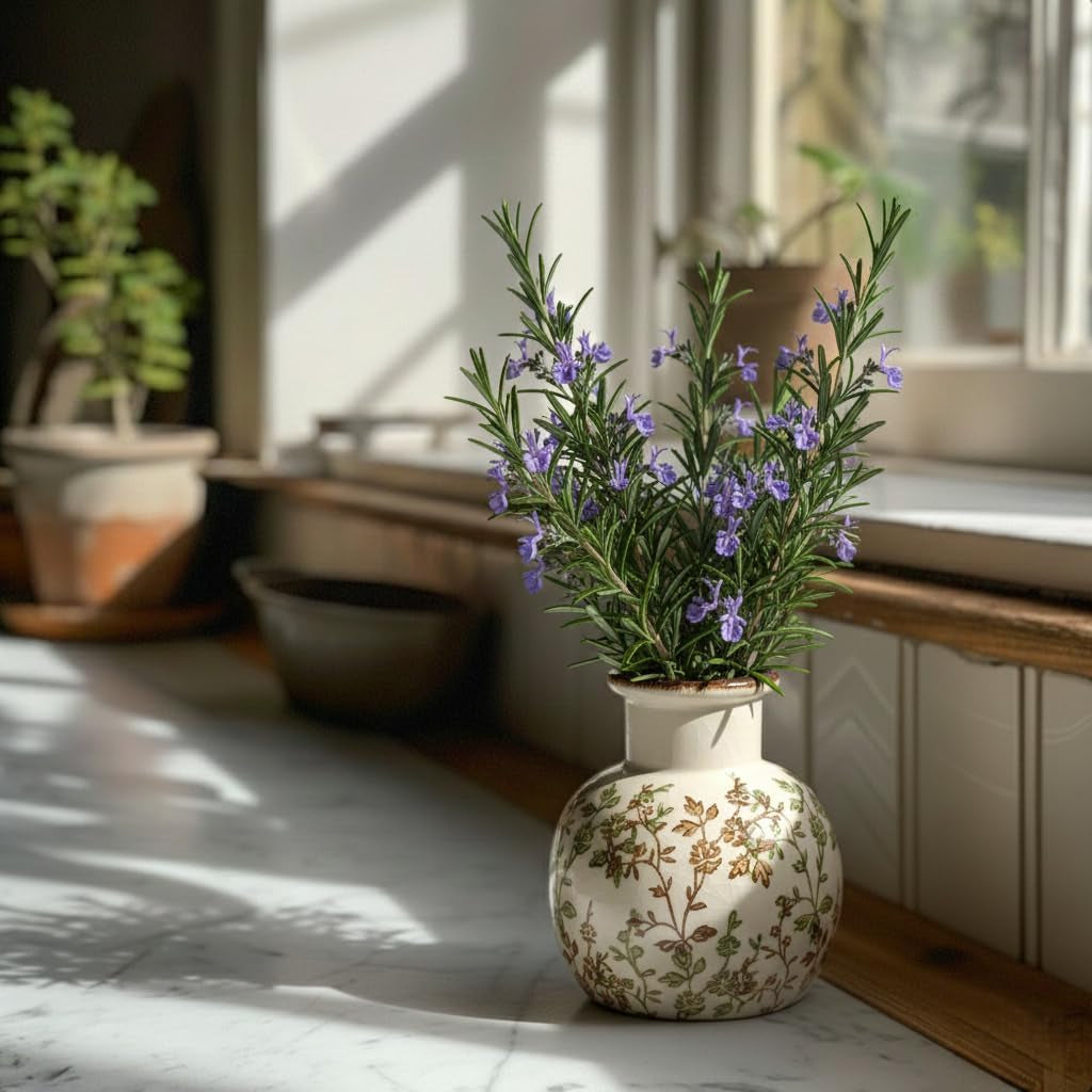Ceramic Green and Beige Antique Vase, 5.91 Inch Retro Ice Cracked Chinoiserie Floral Vase, Rustic Farmhouse Vases for Home Decor, Bookshelf, Office, Garden, Chinoiserie Decor, Tuscan Decor