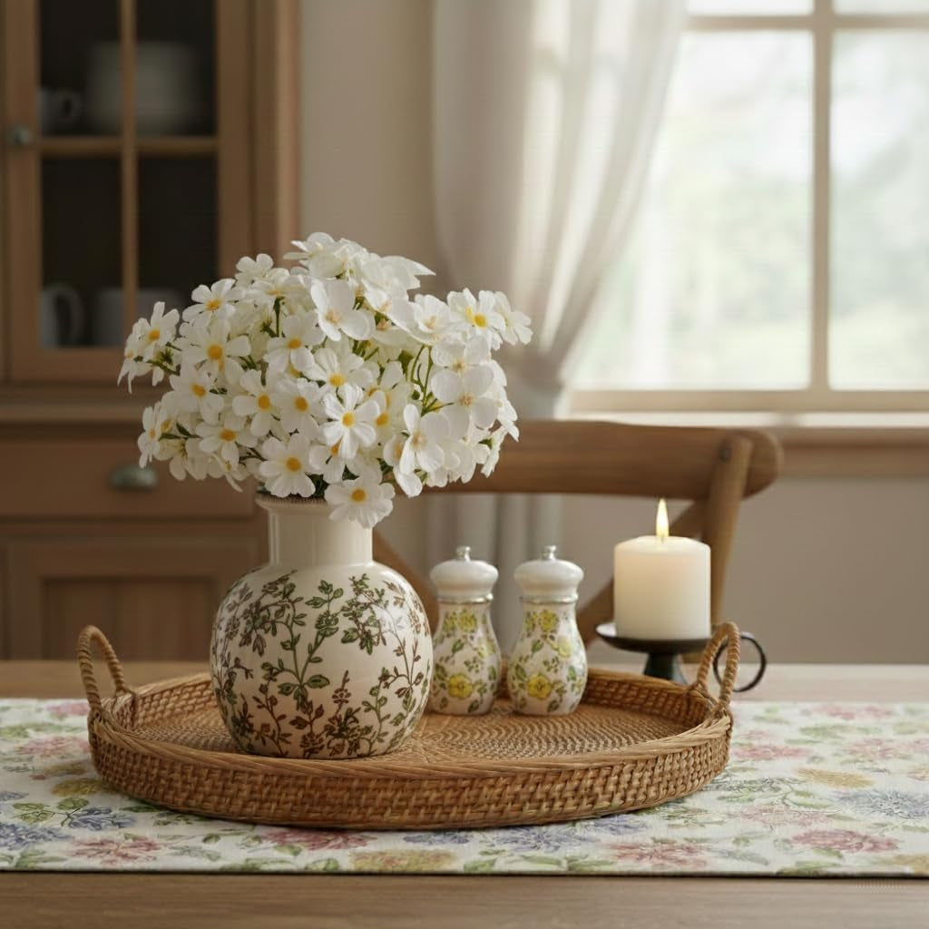 Ceramic Green and Beige Antique Vase, 5.91 Inch Retro Ice Cracked Chinoiserie Floral Vase, Rustic Farmhouse Vases for Home Decor, Bookshelf, Office, Garden, Chinoiserie Decor, Tuscan Decor