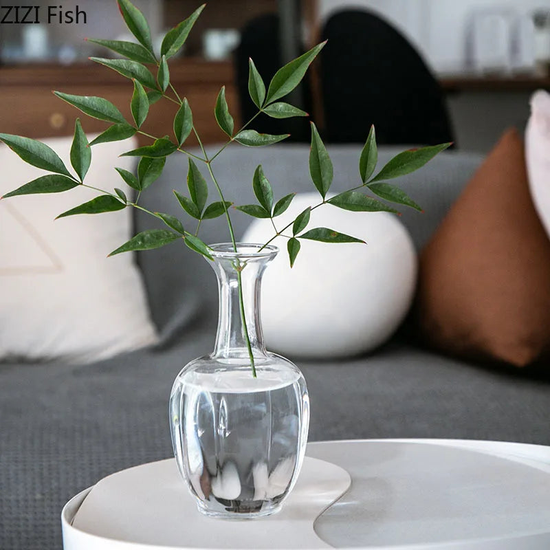 Japanese Simple Glass Vase Transparent Hydroponics Vase Zen Modern Home Decor Office Desktop Decoration Floral Flower Insert