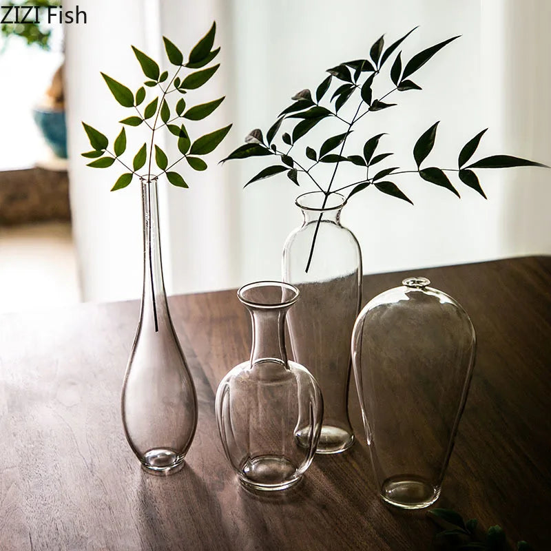 Japanese Simple Glass Vase Transparent Hydroponics Vase Zen Modern Home Decor Office Desktop Decoration Floral Flower Insert