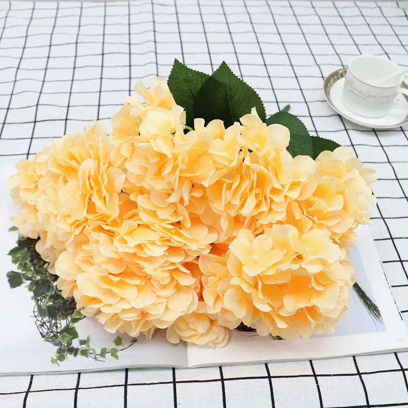 Large 6 Heads Artificial Flower Bunch Silk Hydrangea Wedding Bridal Bouquet Fake Floral Home Table Decor Christmas Party Gift