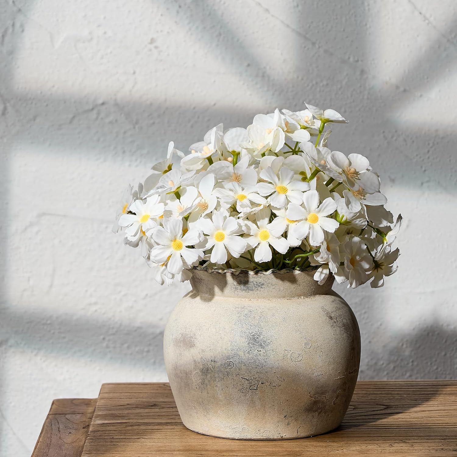 Ceramic Flower Vase with Wide Mouth Lace, 5.1 Inch Pottery Rustic Farmhouse Boho Vases, Small Terracotta Vase for Home Decor, Table, Living Room, Bathroom, Shelf, Wedding, Terra