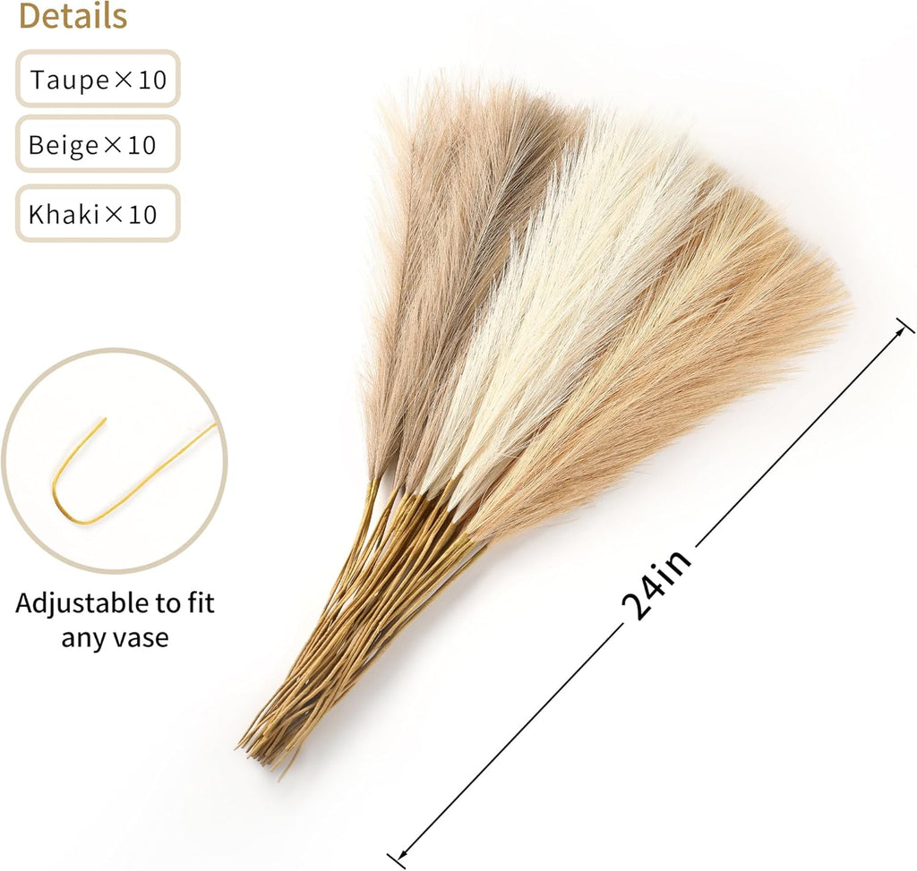 30Pcs Pampas Grass Decor - 24 Inch Boho Home Decor, Artificial Pompas Floral, Small Faux Pompous Grass for Table Centerpieces, Wedding and Baby Shower Decorations
