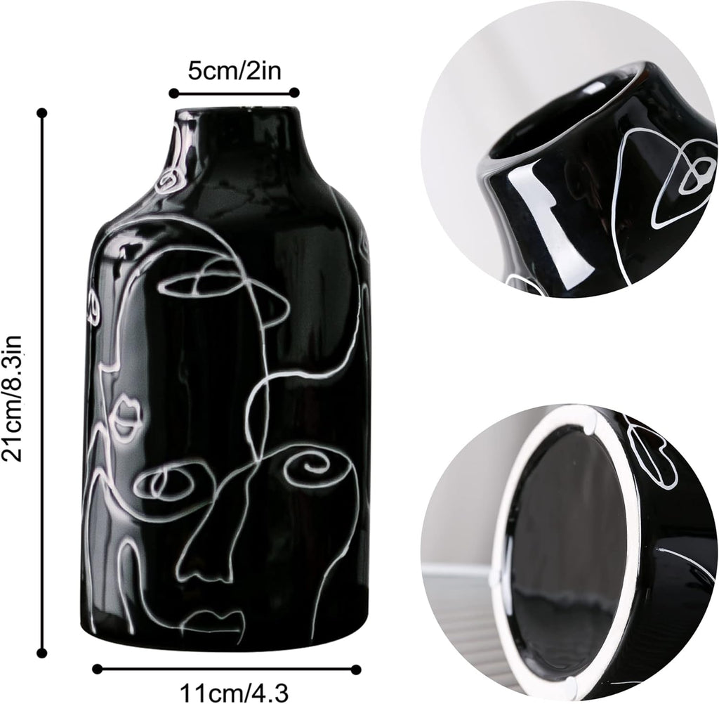 Ceramic Vase Set, 2Pcs Black and White Abstract Irregular Design Flower Vases, Modern Home Decor Living Room Decor Minimalist Decorative Vase for Pampas Grass