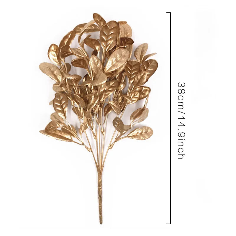 Christmas Artificial Flower Golden Silver Plastic Plants Home DIY Wedding Bouquet Floral Wall Decoration Accessories Photo Props