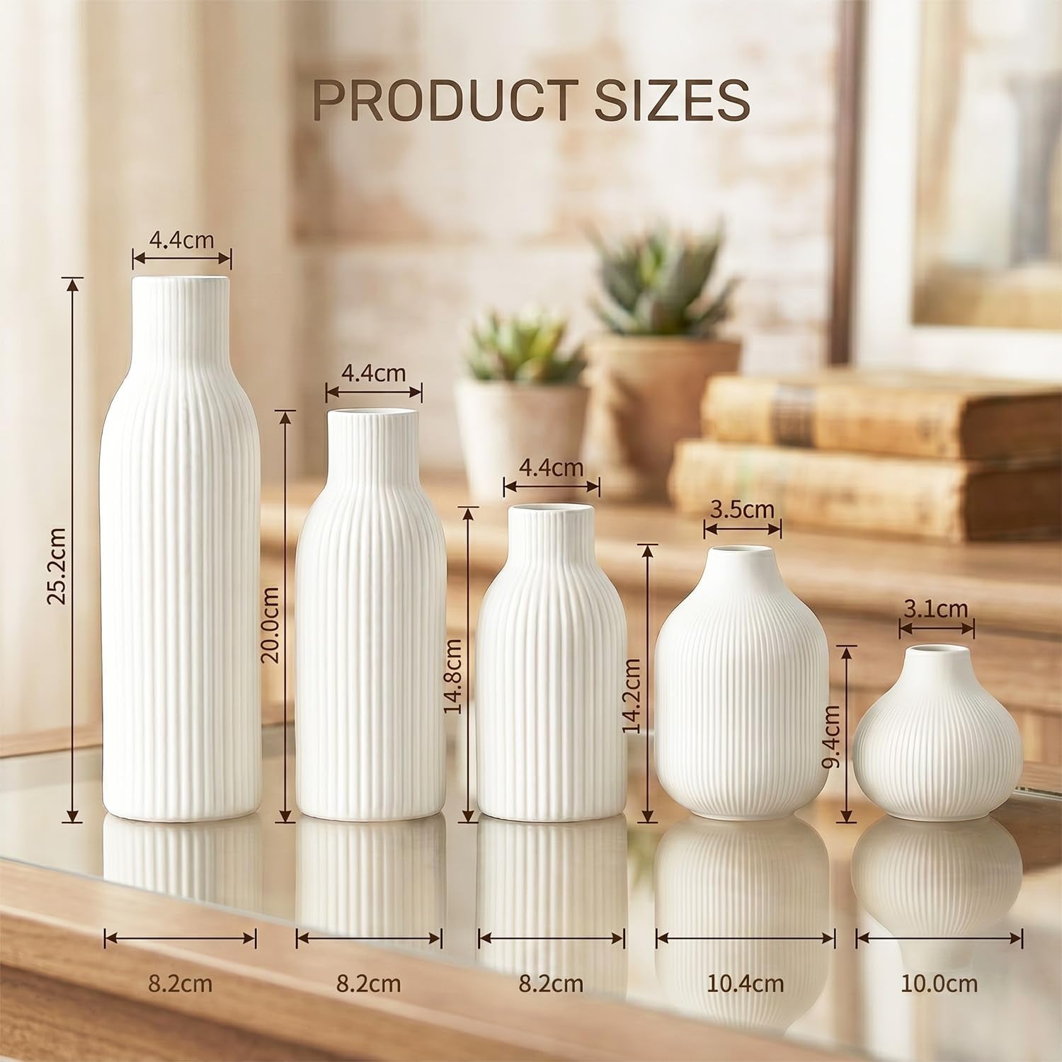Weiß Keramik Vasen Set 5-Teilig | Iconic Home Vase Für Pampasgras & Trockenblumen | Moderne Tischdeko | Neutral Boho Skandinavische Vase Hoch Für Wohnzimmer