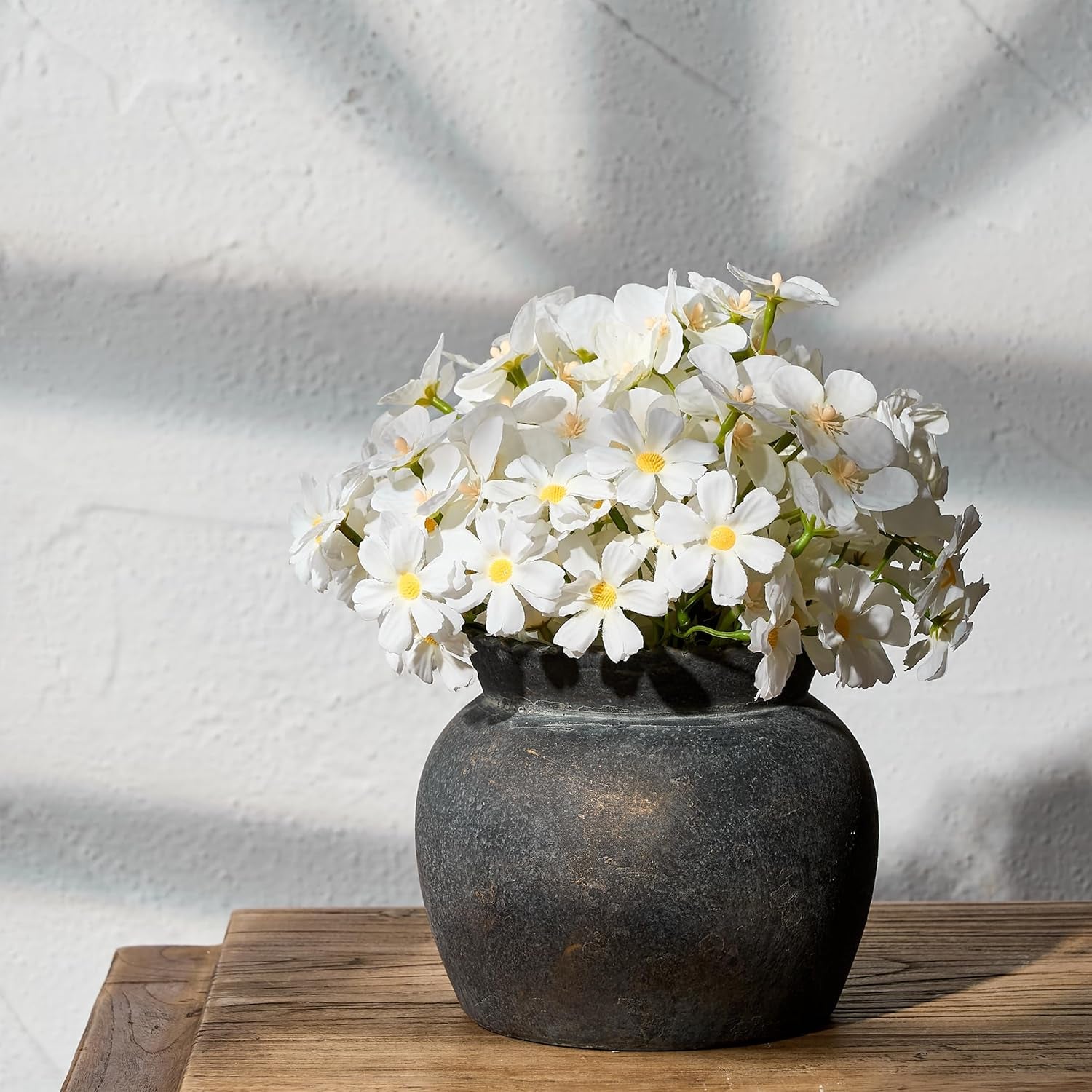 Ceramic Flower Vase with Wide Mouth Lace, 5.1 Inch Pottery Rustic Farmhouse Boho Vases, Small Terracotta Vase for Home Decor, Table, Living Room, Bathroom, Shelf, Wedding, Bronze