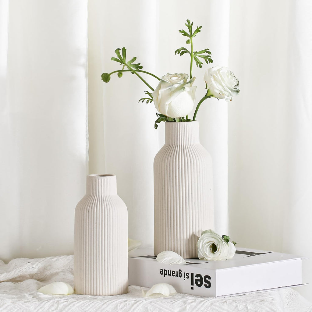 20Cm Ceramic Vase Beige Matte round Modern Design, Boho Style for Aesthetic Decoration, Keeping Flower for Living Room, Bedroom Decoration, Simple Nordic Style (Beige)