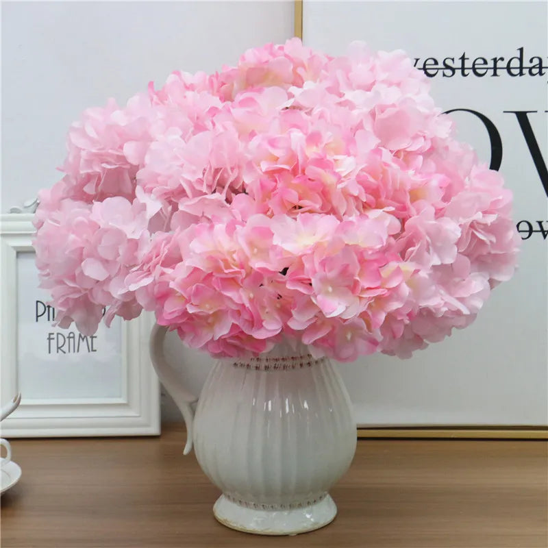 Large 6 Heads Artificial Flower Bunch Silk Hydrangea Wedding Bridal Bouquet Fake Floral Home Table Decor Christmas Party Gift