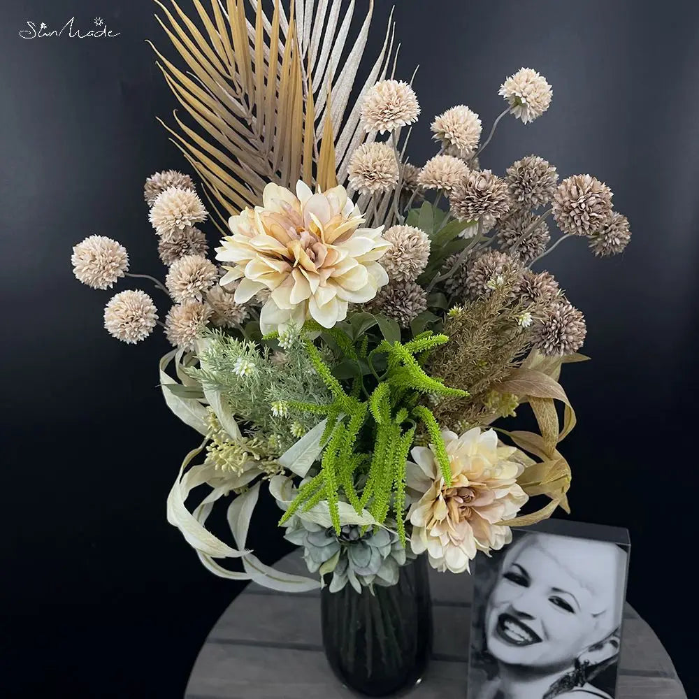 Ins Dandelion Flower Ball Branch Silk Artificial Flowers Home Wedding Decor Flore Arrangement Accessaries Fake Flores