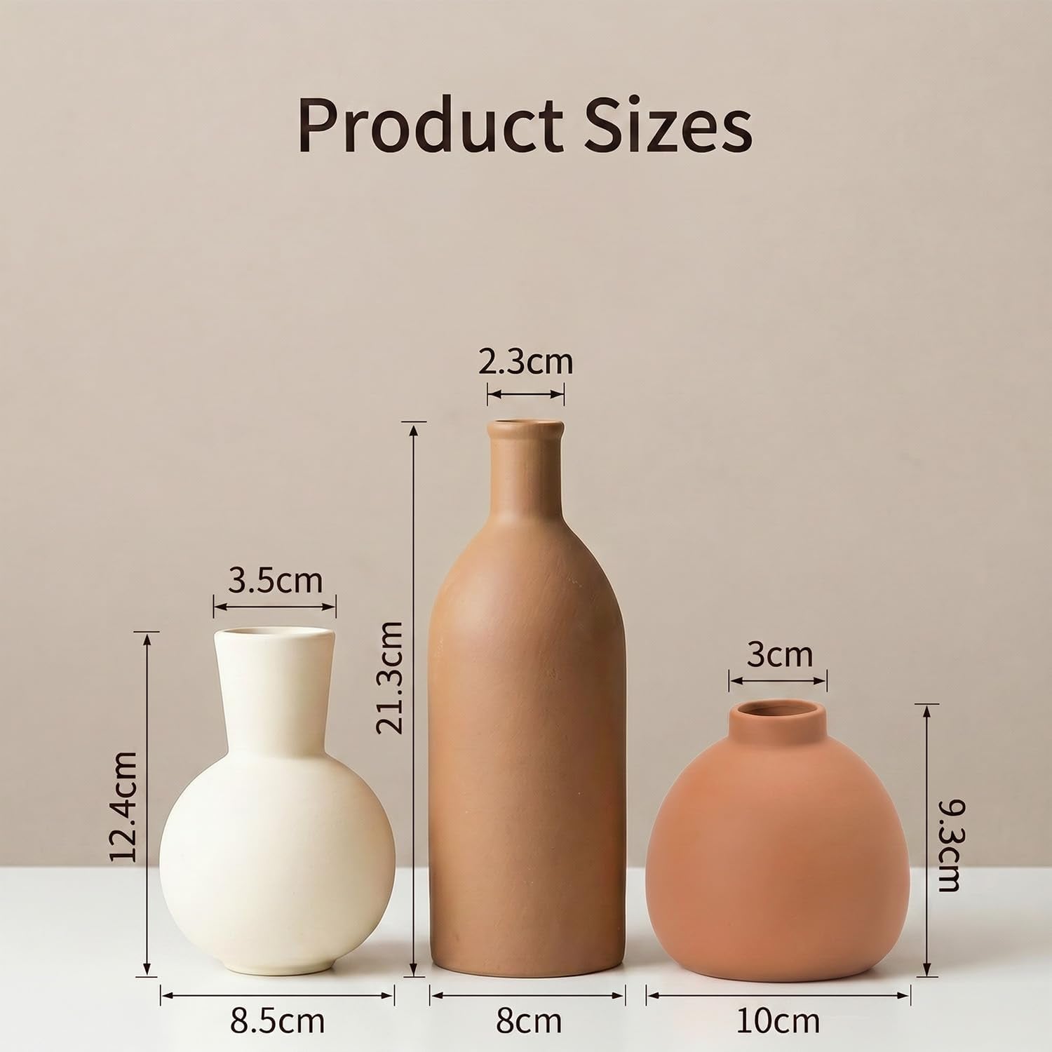 Keramik Vasen Set 3-Teilig | Iconic Home Vase Für Pampasgras & Trockenblumen | Moderne Tischdeko in Beige & Braun | Neutral Boho Skandinavische Vase Hoch Für Wohnzimmer