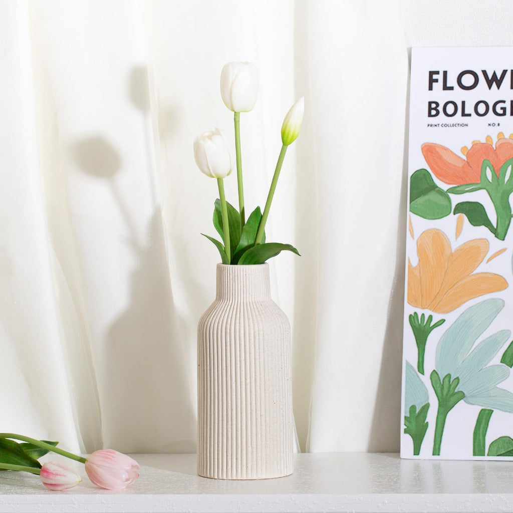 20Cm Ceramic Vase Beige Matte round Modern Design, Boho Style for Aesthetic Decoration, Keeping Flower for Living Room, Bedroom Decoration, Simple Nordic Style (Beige)