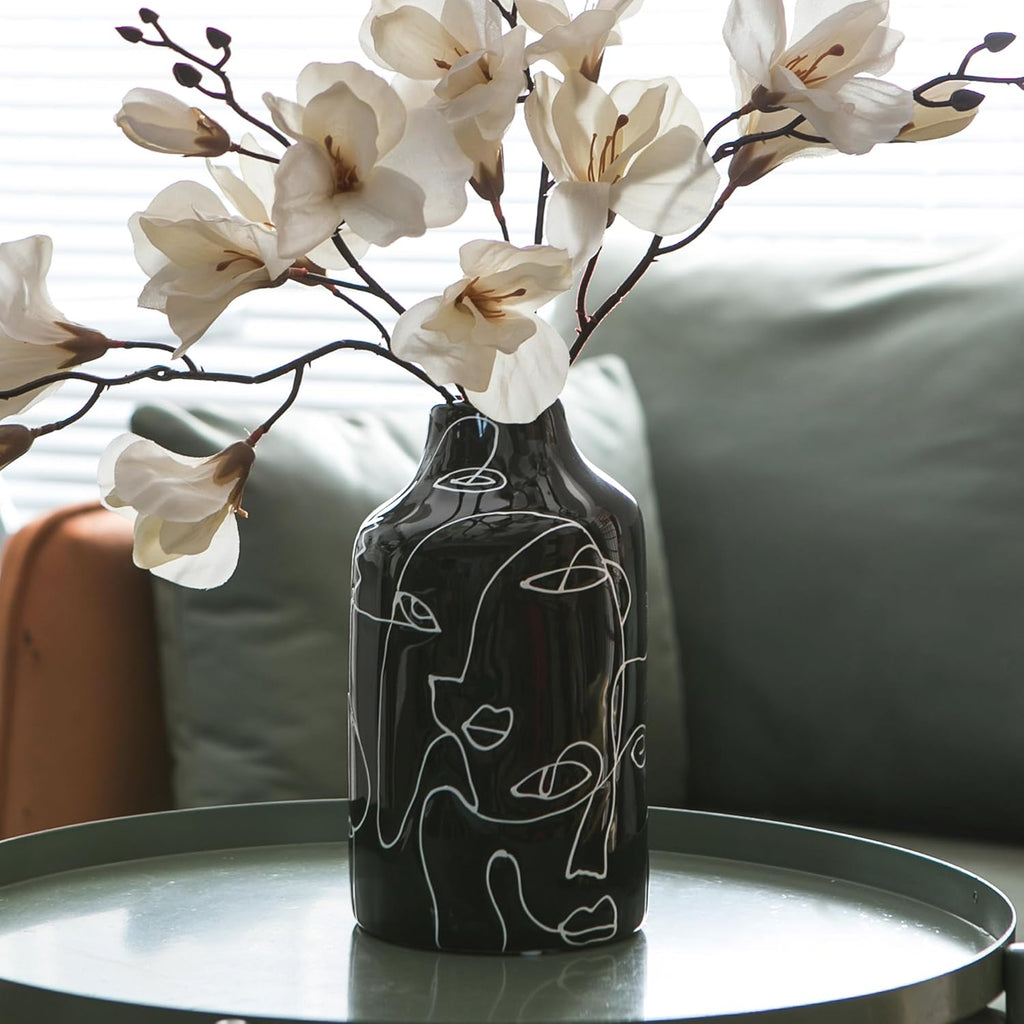 Ceramic Vase Set, 2Pcs Black and White Abstract Irregular Design Flower Vases, Modern Home Decor Living Room Decor Minimalist Decorative Vase for Pampas Grass