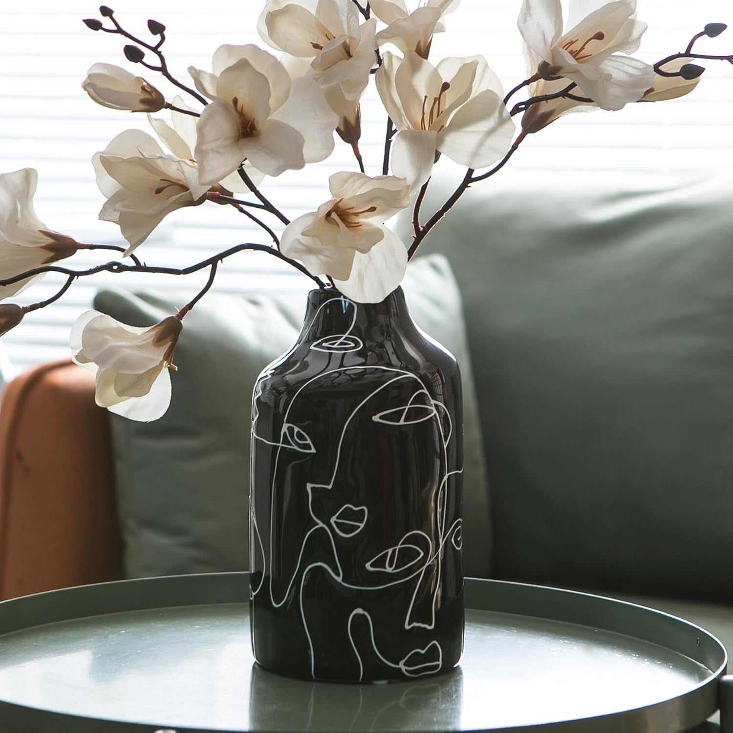 Ceramic Vase Set, 2Pcs Black and White Abstract Irregular Design Flower Vases, Modern Home Decor Living Room Decor Minimalist Decorative Vase for Pampas Grass