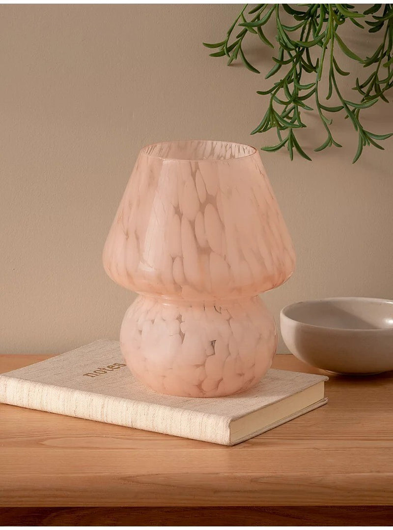 Pink Glass Mushroom Lamp Portable LED Home Decor Bedside Room Light