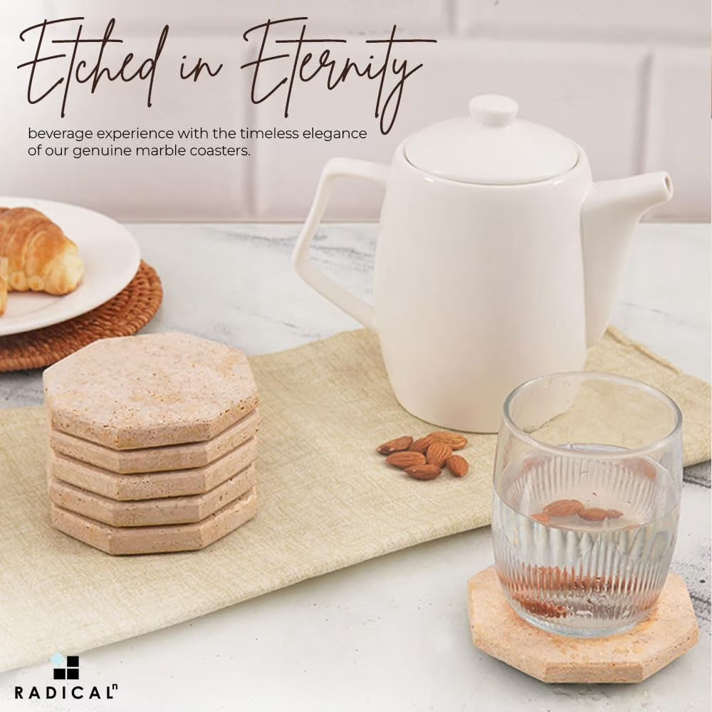 Travertine Coasters 3.5 Inch Handmade Star Stone Coasters for Coffee Table, Ideal Coasters Set of 6 for Drinks, Elegant Coaster for Kitchen & Dining Table Decor