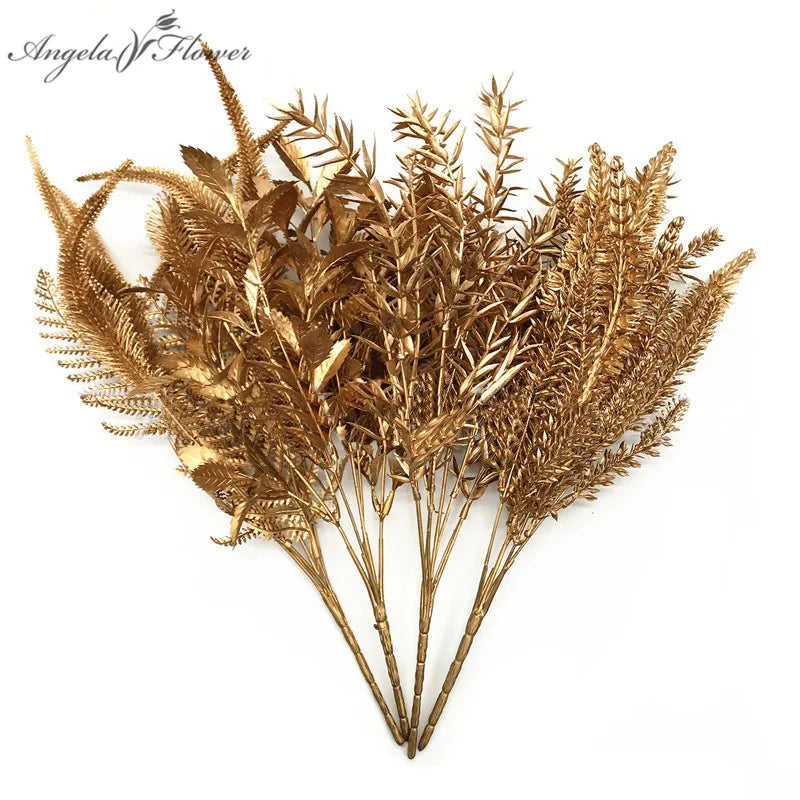Christmas Artificial Flower Golden Silver Plastic Plants Home DIY Wedding Bouquet Floral Wall Decoration Accessories Photo Props