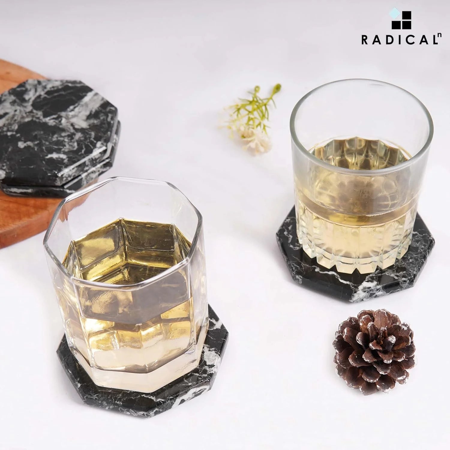 Black Marble Coasters Set of 6 Handmade 3.5 Inch Star Coasters for Drinks, Ideal Coaster Set for Home & Kitchen Table Decor