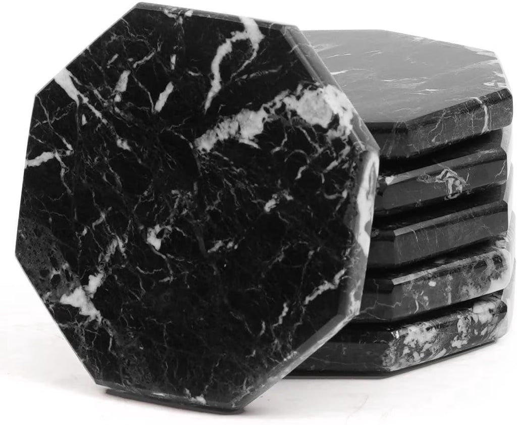 Black Marble Coasters Set of 6 Handmade 3.5 Inch Star Coasters for Drinks, Ideal Coaster Set for Home & Kitchen Table Decor