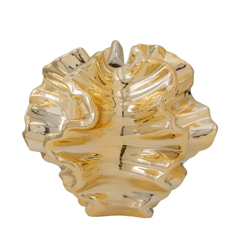 European Style Electroplated Ceramic Vase Light Luxury Gold Hydroponic Dry Flower Planter Home Decoration Ornament Handicraft
