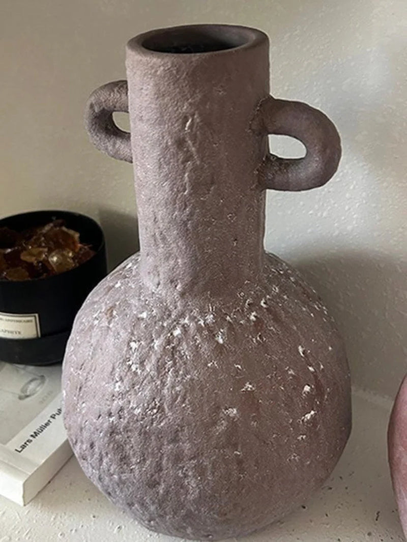 Handmade Wabi Sabi Abstract Pottery Vase, Crude Rustic Decorative Flower Vessel