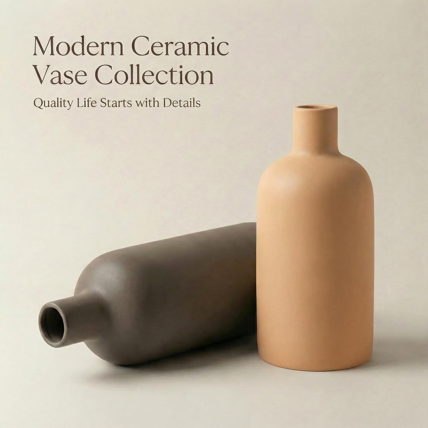 Keramik Vasen Set 4-Teilig | Iconic Home Vase Für Pampasgras & Trockenblumen | Moderne Tischdeko in Beige & Braun | Neutral Boho Skandinavische Vase Hoch Für Wohnzimmer