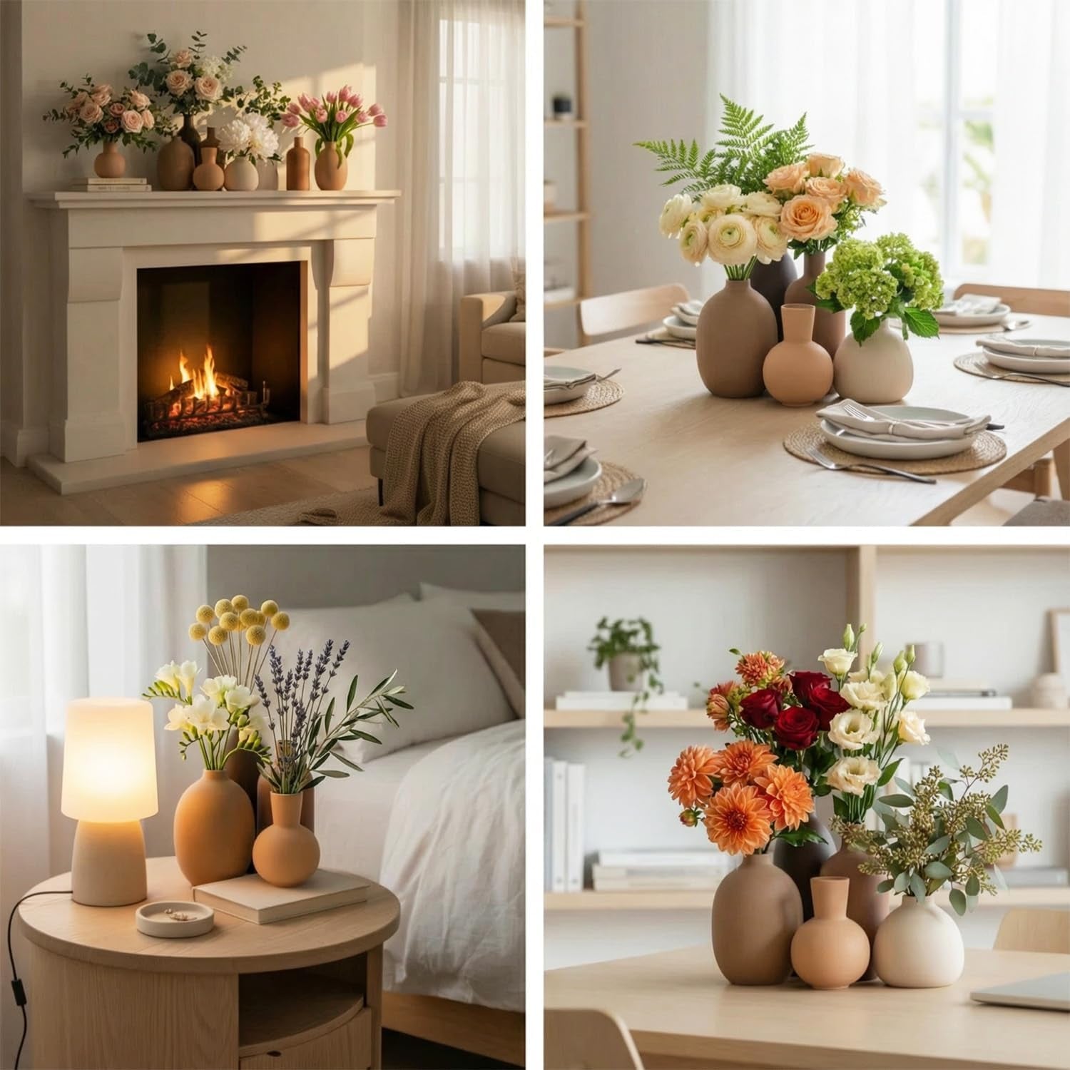 Keramik Vasen Set 5-Teilig | Iconic Home Vase Für Pampasgras & Trockenblumen | Moderne Tischdeko in Beige & Braun | Neutral Boho Skandinavische Vase Hoch Für Wohnzimmer