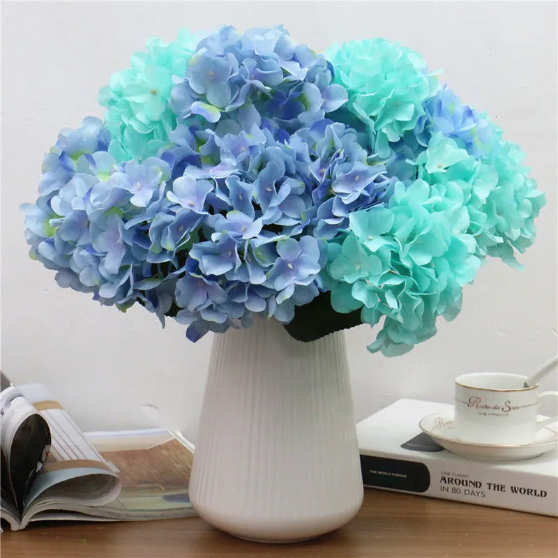Large 6 Heads Artificial Flower Bunch Silk Hydrangea Wedding Bridal Bouquet Fake Floral Home Table Decor Christmas Party Gift