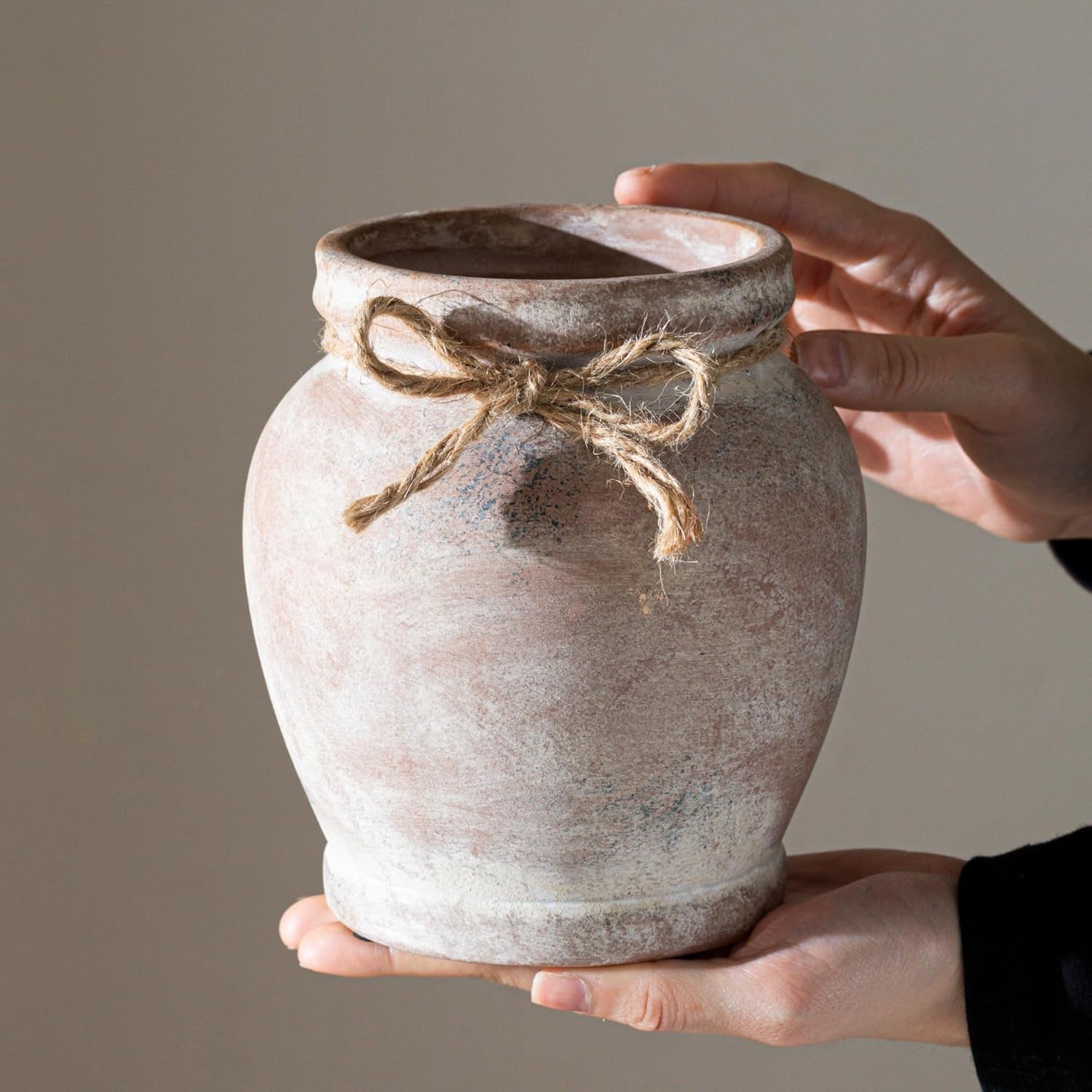 Ceramic Flower Vase for Home Decor, 6.5 Inch Small Terracotta Vases for Farmhouse Rustic Living Room Table Centerpieces Decorative (Neutral)