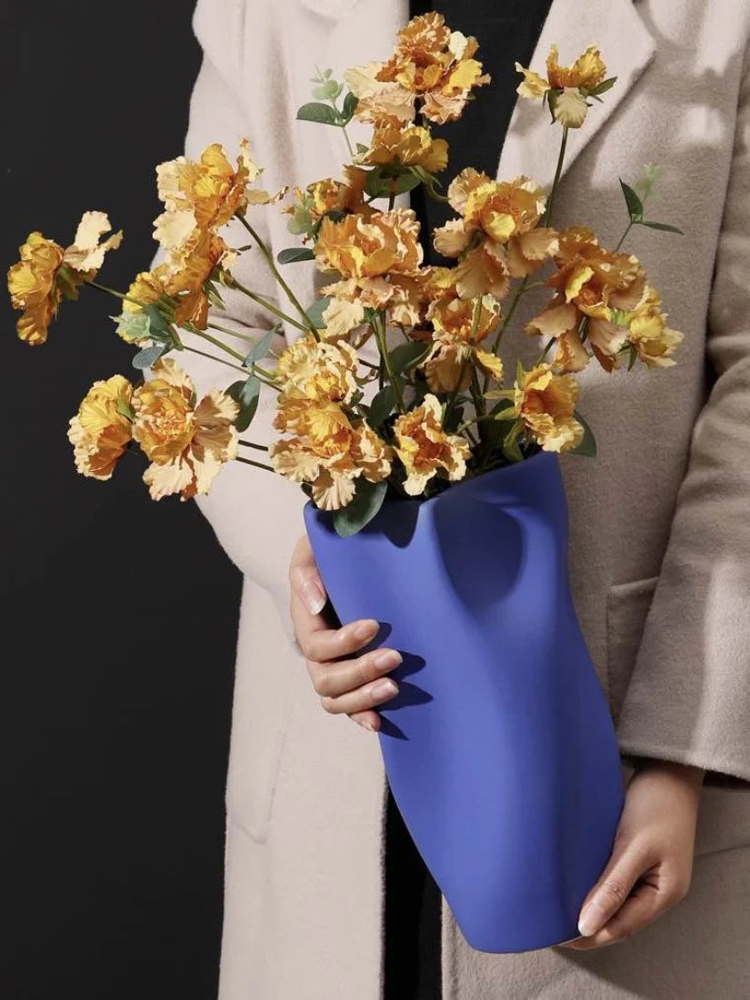 Handcrafted Modern Klein Blue Wavy Vase - Unique Dinner Party Decorative Centrepiece