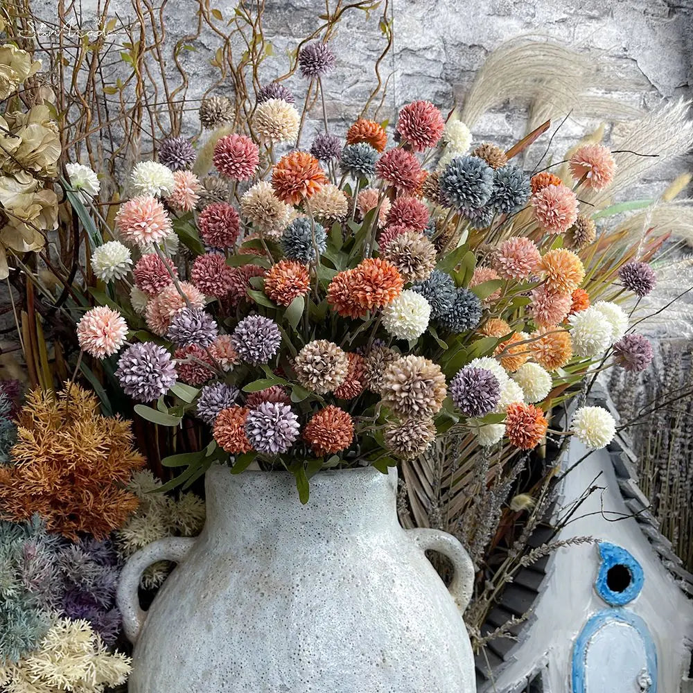 Ins Dandelion Flower Ball Branch Silk Artificial Flowers Home Wedding Decor Flore Arrangement Accessaries Fake Flores