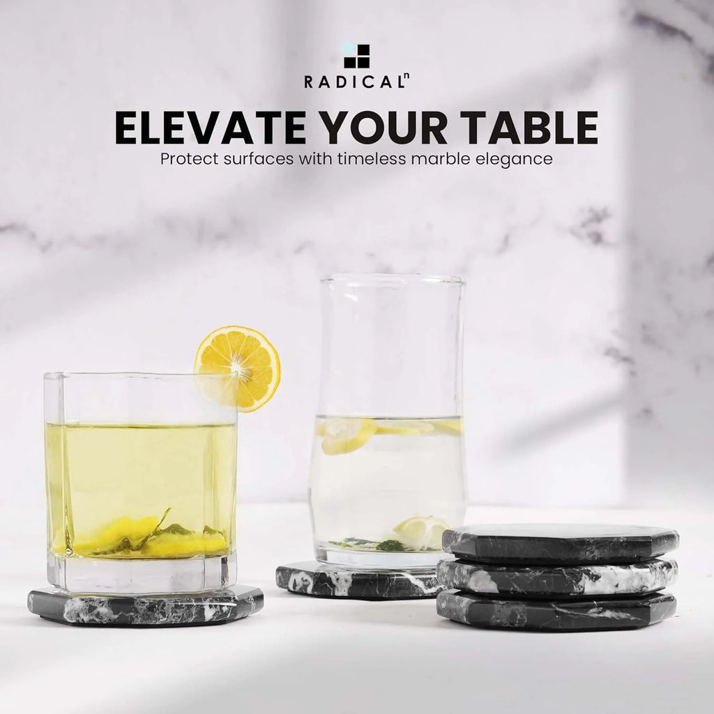 Black Marble Coasters Set of 6 Handmade 3.5 Inch Star Coasters for Drinks, Ideal Coaster Set for Home & Kitchen Table Decor