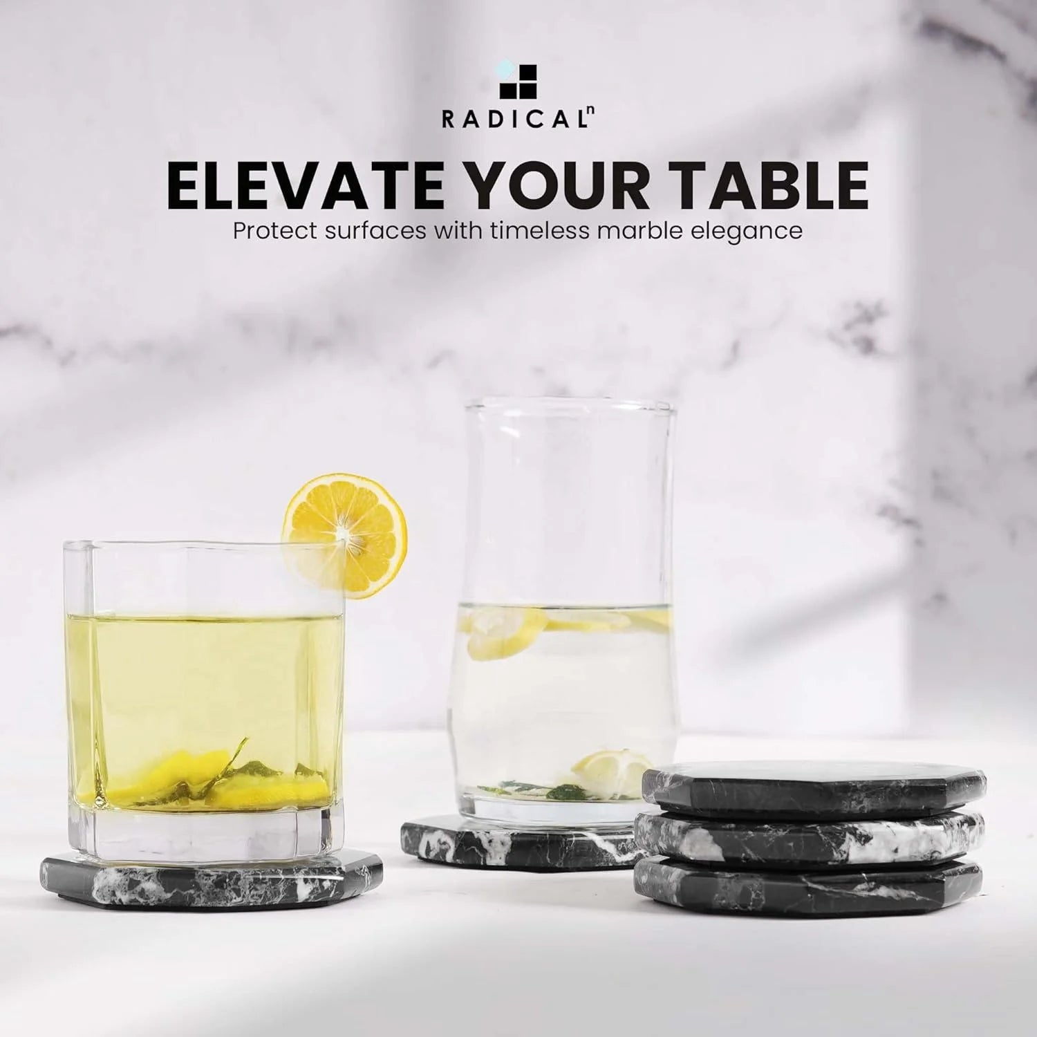 Black Marble Coasters Set of 6 Handmade 3.5 Inch Star Coasters for Drinks, Ideal Coaster Set for Home & Kitchen Table Decor