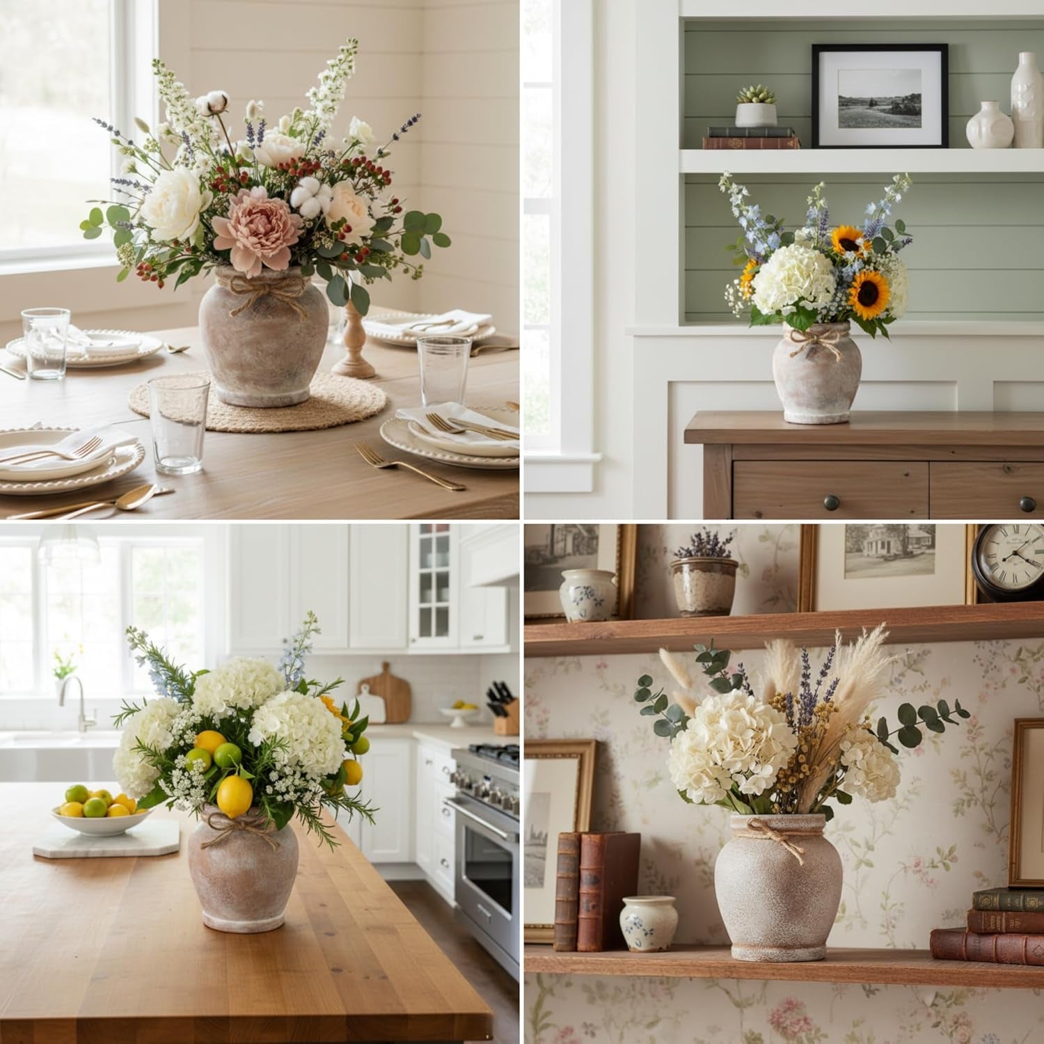 Ceramic Flower Vase for Home Decor, 6.5 Inch Small Terracotta Vases for Farmhouse Rustic Living Room Table Centerpieces Decorative (Neutral)