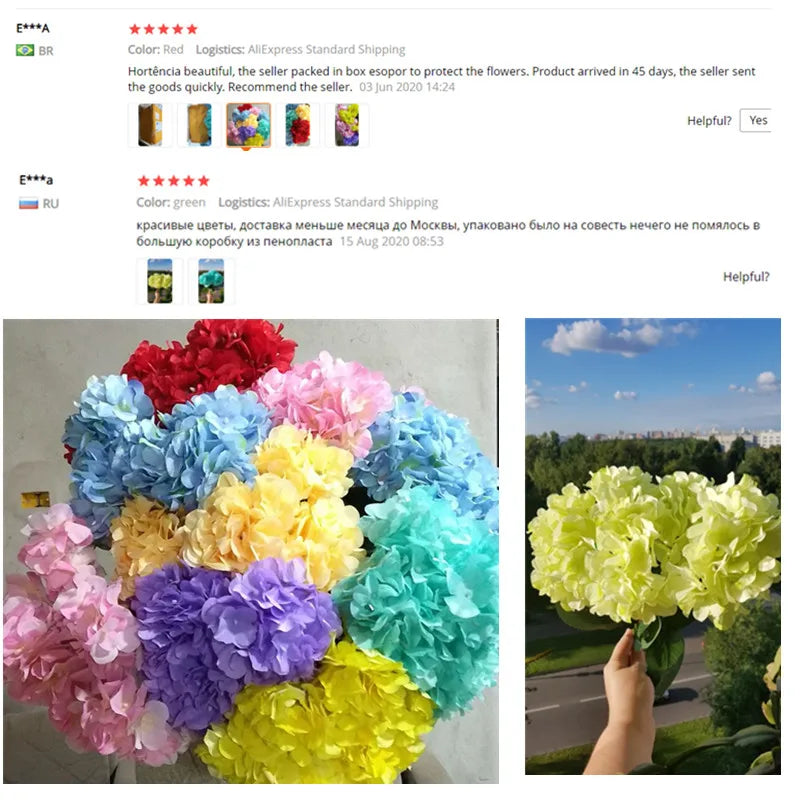 Large 6 Heads Artificial Flower Bunch Silk Hydrangea Wedding Bridal Bouquet Fake Floral Home Table Decor Christmas Party Gift