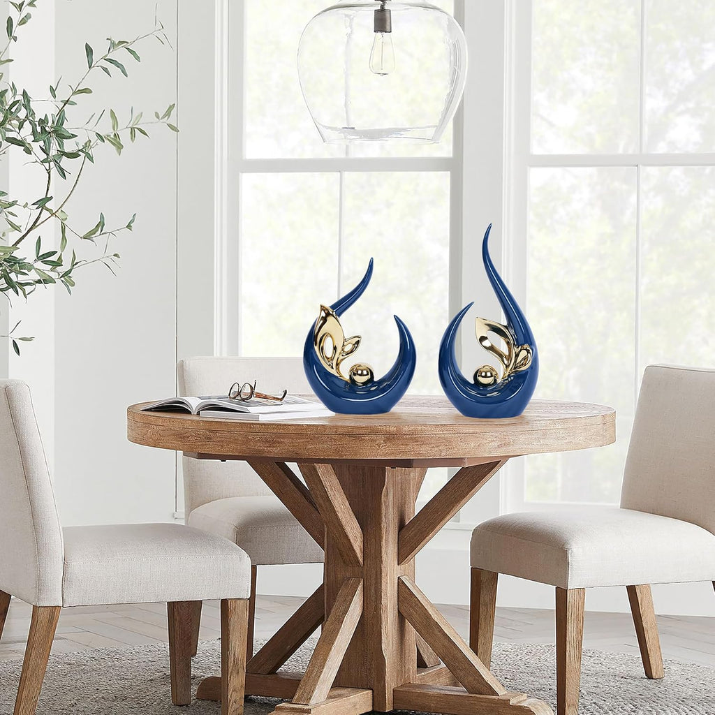 2 PCS Navy Blue and Gold Mid Century Modern Ceramic Statue Sculpture - Home Decor for Living Room, Kitchen, Coffee and Dining Table Centerpieces