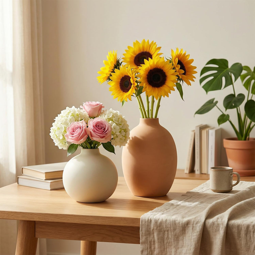 Keramik Vasen Set 4-Teilig | Iconic Home Vase Für Pampasgras & Trockenblumen | Moderne Tischdeko in Beige & Braun | Neutral Boho Skandinavische Vase Hoch Für Wohnzimmer