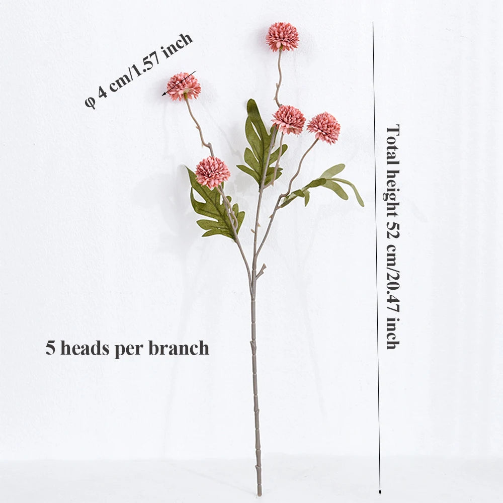 Ins Dandelion Flower Ball Branch Silk Artificial Flowers Home Wedding Decor Flore Arrangement Accessaries Fake Flores