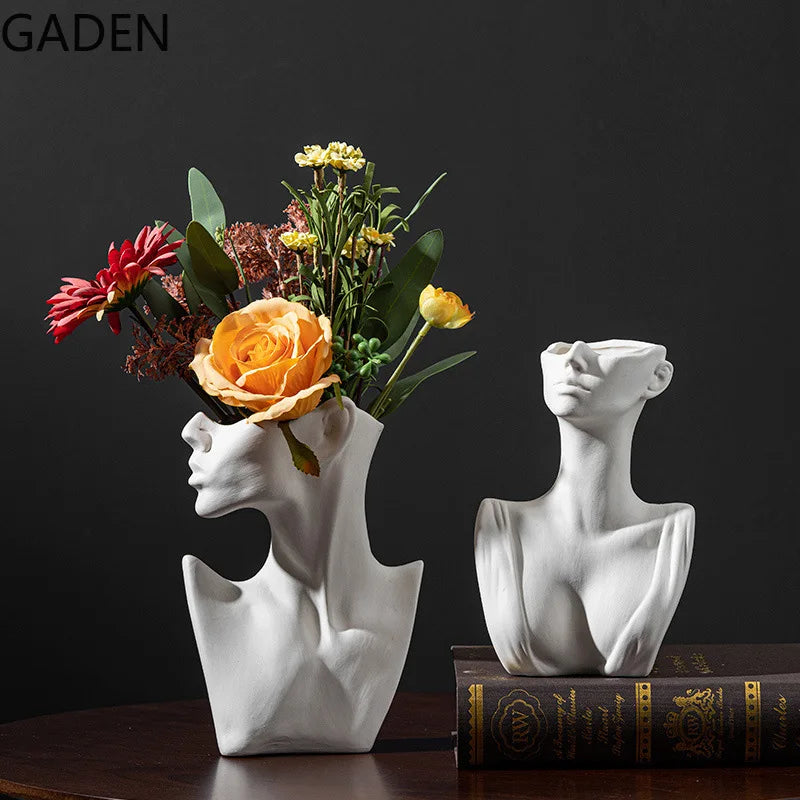 Ceramic Dried Flower Vase Home Art Deco Vase Nordic White Handicraft Decoration Living Room Desktop Flower Arrangement Vase