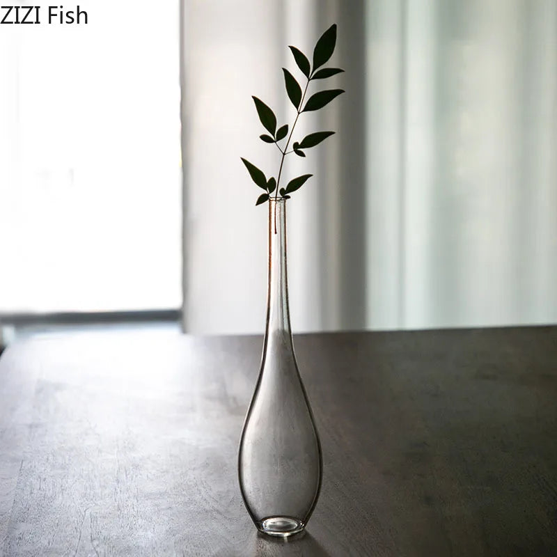 Japanese Simple Glass Vase Transparent Hydroponics Vase Zen Modern Home Decor Office Desktop Decoration Floral Flower Insert